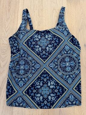 Lands End Paisley Bandana Blue Women’s 24 Square Neck Underwire Tankini Swim Top